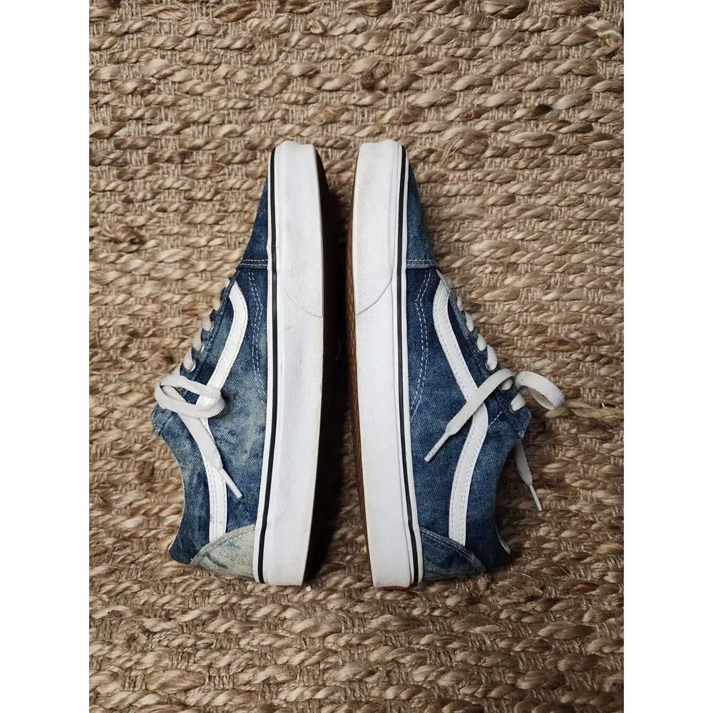 Vans Off The Wall Blue Denim Shoes Women's Size 10.5 Men 9 Sneakers Skater